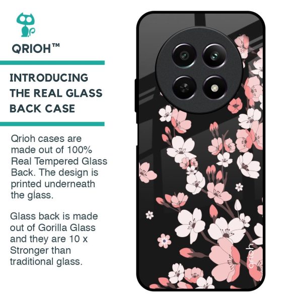 Black Cherry Blossom Glass Case for Realme 12 5G Online now