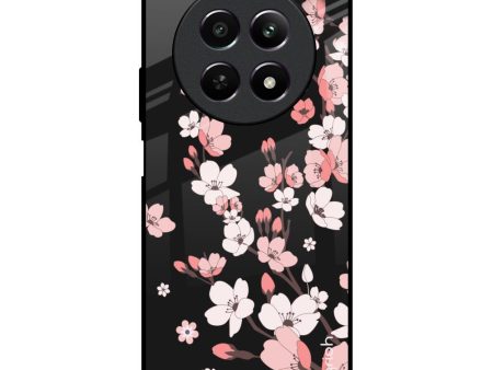 Black Cherry Blossom Glass Case for Realme 12 5G Online now