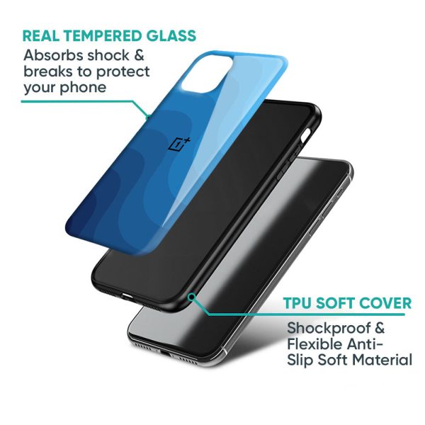 Blue Wave Abstract Glass Case for OnePlus 9R For Sale