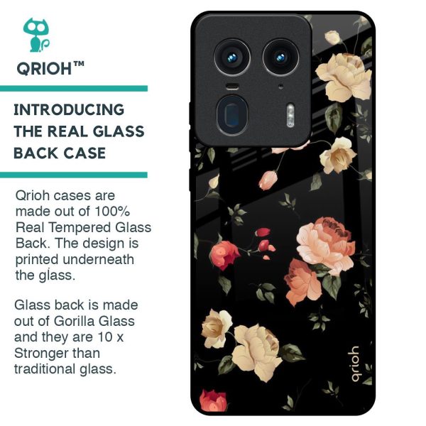 Black Spring Floral Glass Case for Motorola Edge 50 Ultra 5G For Discount