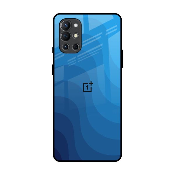 Blue Wave Abstract Glass Case for OnePlus 9R For Sale