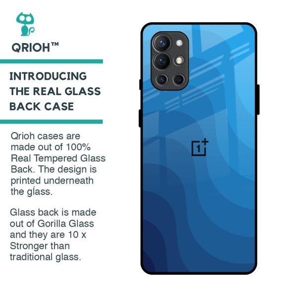 Blue Wave Abstract Glass Case for OnePlus 9R For Sale