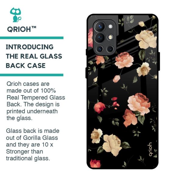 Black Spring Floral Glass Case for OnePlus 9R For Sale