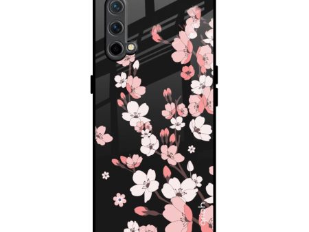 Black Cherry Blossom Glass Case for OnePlus Nord CE Online Sale