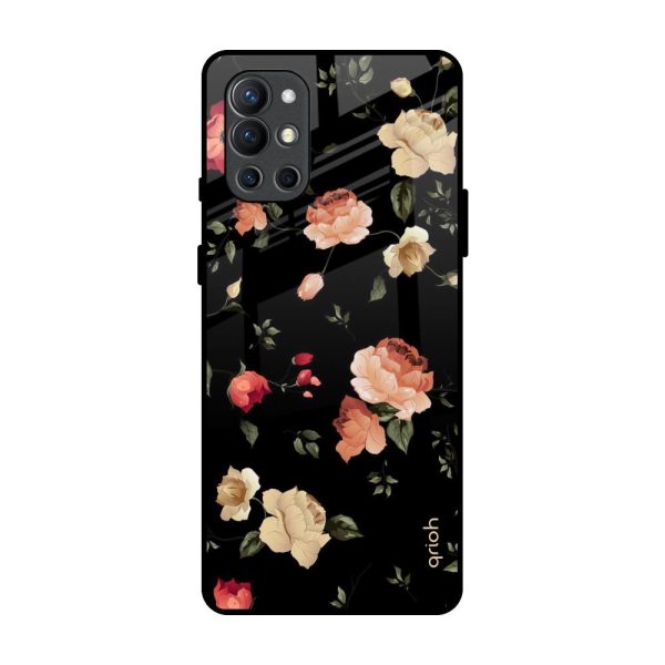 Black Spring Floral Glass Case for OnePlus 9R For Sale