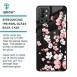 Black Cherry Blossom Glass Case for OnePlus 9R Online Sale