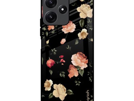 Black Spring Floral Glass Case for Redmi 12 5G Online Sale