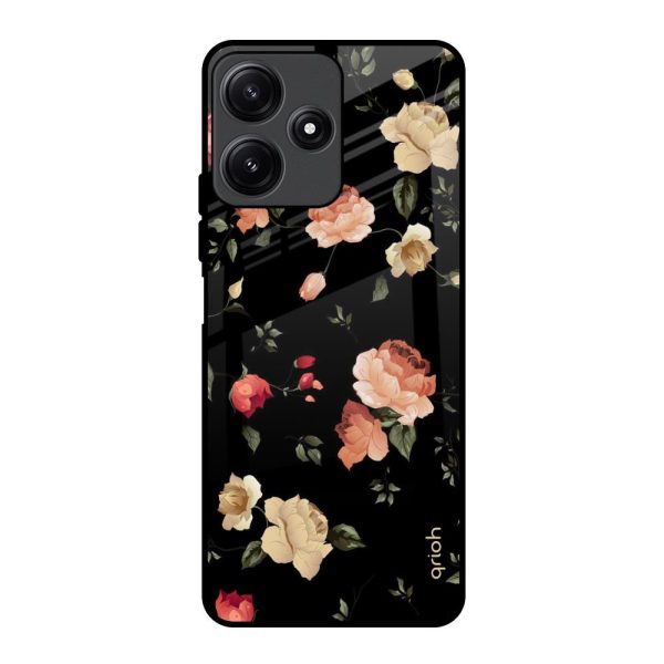 Black Spring Floral Glass Case for Redmi 12 5G Online Sale