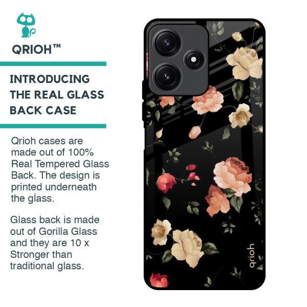 Black Spring Floral Glass Case for Redmi 12 5G Online Sale