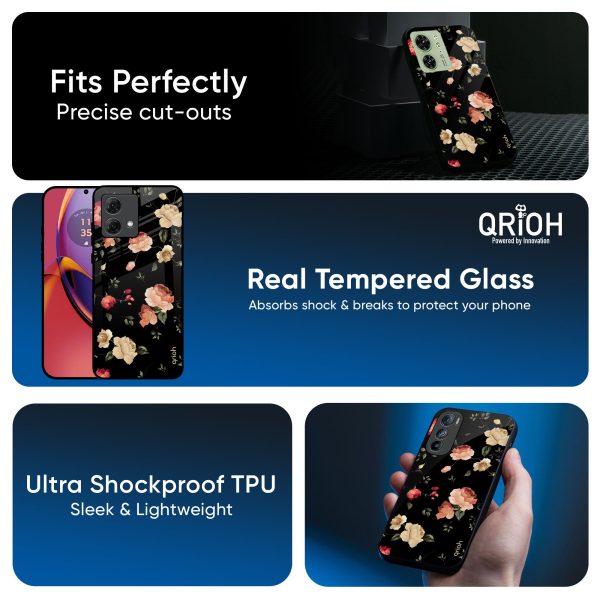 Black Spring Floral Glass Case for Motorola Edge 40 Discount